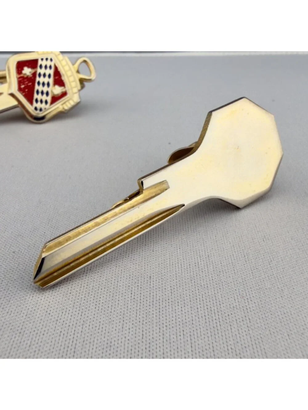 Vintage Gold Tone Key Themed Tie Clips Set Of 3 Skeleton Red Enamel